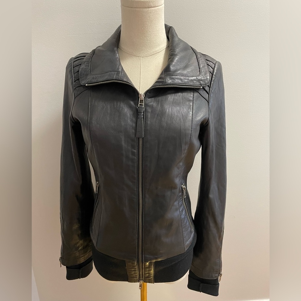 MACKAGE Artzia Genuine Lamb Black Leather Moto Jacket. XS